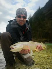 Marble trout and Oleg, April fly fishing Slovenia 2019